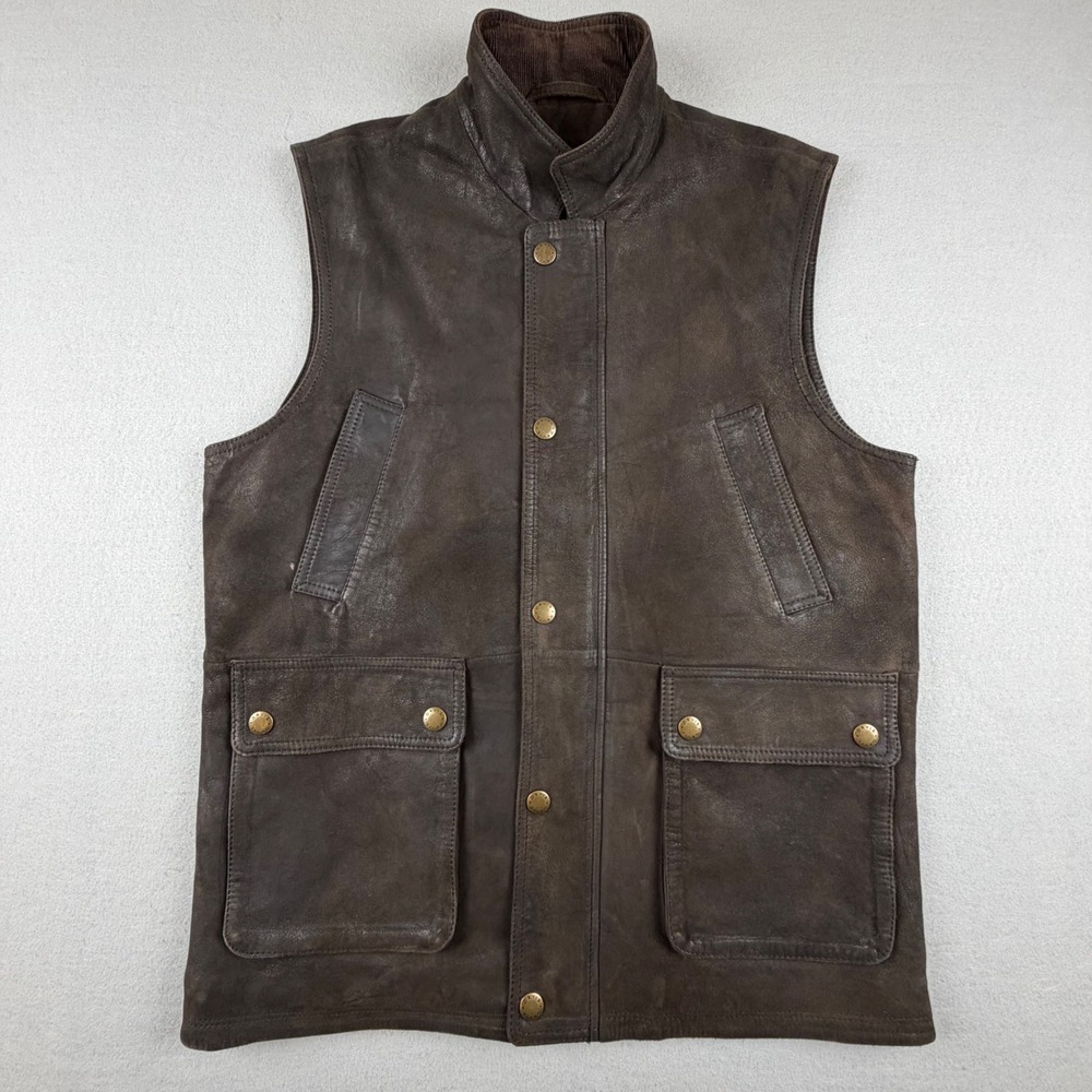 Orvis Munitions Mens Medium Leather Full Zip Brown Vest 2KL3 Hunting Field